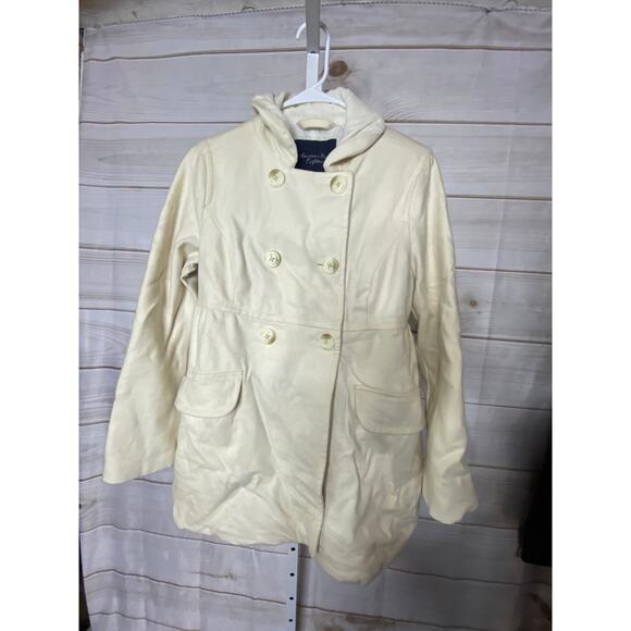 American Eagle Womens Coat Small Cream Wool Tweed Blend Lined Pockets 128 - Picture 1 of 8